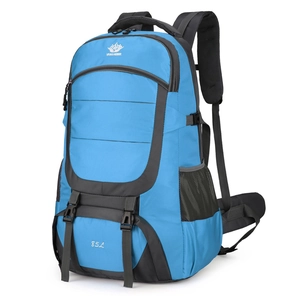 85L large capacity outdoor hiking backpack in blue and grey waterproof nylon fabric