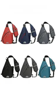 Detailed view of lightweight oxford sling bags in six colors with reflective safety strips