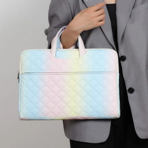 Regenbogen Laptop-Tasche für Damen mit Macaron-Farbverlauf und modischer Steppung
