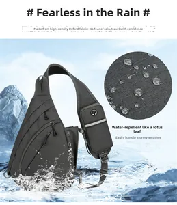 Water-resistant oxford fabric detail of a men's crossbody bag with splash-proof display