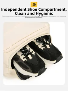 Dettaglio dello scomparto per scarpe indipendente sullo zaino da viaggio impermeabile