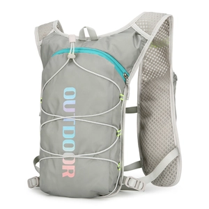 Lightweight grey running hydration vest with breathable mesh straps for marathon outdoor sports