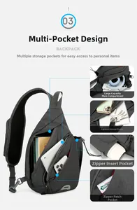 Detail view of Oxford fabric chest bag showing multi-layer storage for tablets and gadgets