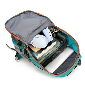 Sac à dos de randonnée imperméable bleu avec fermetures éclair orange sport