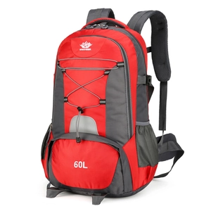 Wasserdichter 60L Wanderrucksack in Rot und Grau mit atmungsaktiven Schultergurten