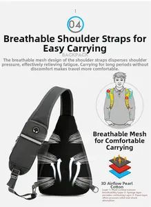 Breathable 3D mesh back panel detail of the Oxford cloth sling bag for men