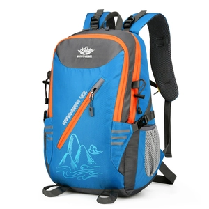 Sac à dos de randonnée 40L bleu avec détails orange et tissu résistant à l'eau