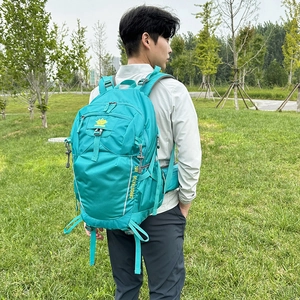 Lake blue 36L outdoor hiking backpack for trekking and camping on man's back