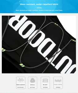 Detail of outdoor running backpack with reflective cords and durable nylon fabric