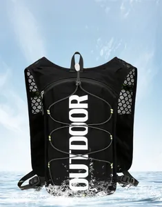 Waterproof detail of black outdoor running vest with high-density nylon fabric and splash effect