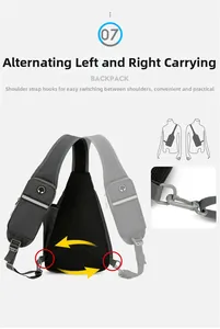Detail view of Oxford crossbody chest bag showing shoulder strap hooks and earphone port