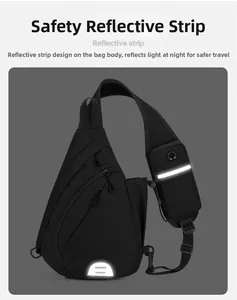 Detail of oxford chest bag featuring high-visibility reflective strips for night safety