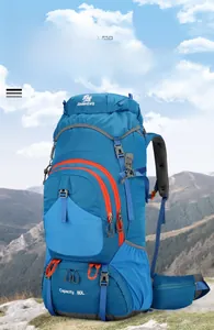 Close-up of 80L hiking backpack showing water-resistant nylon and durable zippers
