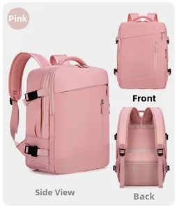 Zaino da viaggio rosa con schienale in rete traspirante e fascia per trolley