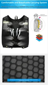 Detail of breathable honeycomb mesh and reflective safety strips on black running vest
