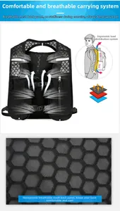Detail of 3D breathable honeycomb mesh and ergonomic loading system on running vest
