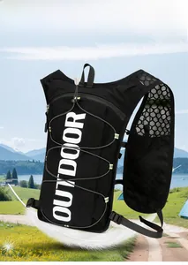 Detail of breathable honeycomb mesh back on a lightweight black hydration running vest