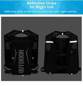Detail of black running vest with reflective strips and breathable mesh for night outdoor sports