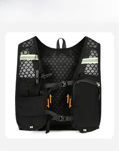 Detail view of breathable mesh running vest with reflective strips and dual buckles