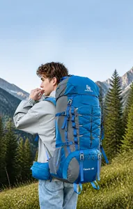 Detail showing the 60L capacity and professional suspension system of this hiking backpack