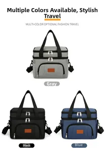 Drei Farben von isolierten Kühltaschen in Grau, Schwarz und Blau mit Schultergurten