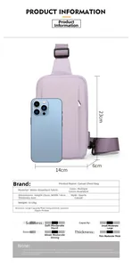 Détail du sac bandoulière violet imperméable avec dimensions et poids de 0,12kg