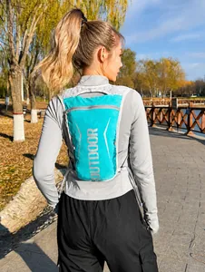 Close-up of lightweight nylon running vest with reflective strips and mesh straps