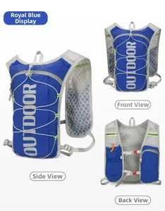 Macro detail of royal blue running vest featuring breathable mesh and adjustable cords
