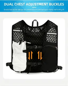 Running vest detail showing dual adjustable chest buckles for an optimized secure fit