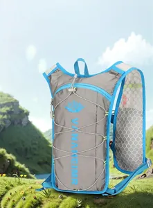 Detail of outdoor cycling backpack with breathable mesh straps and reflective logo
