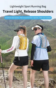 Lightweight breathable running backpack featuring water-resistant fabric and elastic bungee