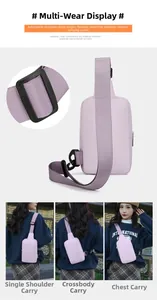 Détail du sac bandoulière mauve imperméable avec sangles réglables et multi-portage
