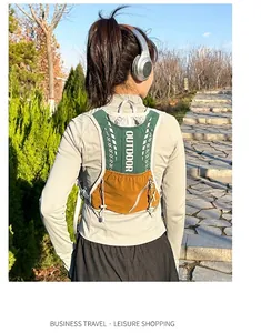 Detail of breathable nylon running vest featuring OUTDOOR print and mesh straps