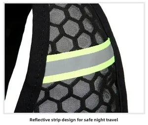 Detail of breathable honeycomb mesh fabric with high-visibility reflective safety strips