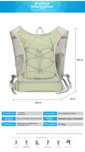 Detailansicht des leichten hellgrünen Outdoor-Rucksacks mit Maßen und Gewichtsangaben