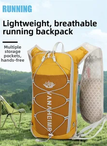 Close-up of lightweight yellow and orange running vest with breathable mesh shoulder straps