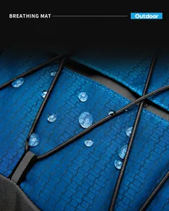 Macro view of blue high-density nylon fabric with waterproof coating and elastic cord