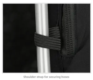 Detail view of the shoulder strap with elastic loop for fixing a hydration water tube