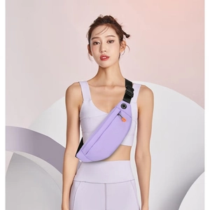 Minimalist lavender sports waist bag with adjustable strap and orange zipper detail