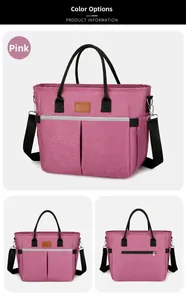 Borsa termica rosa con dettagli anteriori e posteriori e fodera isolante spessa