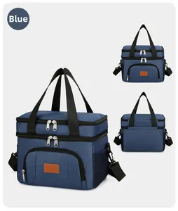 Blaue doppellagige Kühltasche mit verstellbarem Schultergurt und seitlicher Netztasche