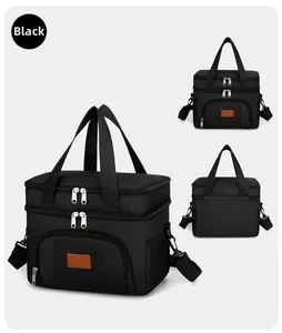 Detailansicht der großen schwarzen Thermo-Picknicktasche mit Netzfach und Gurt