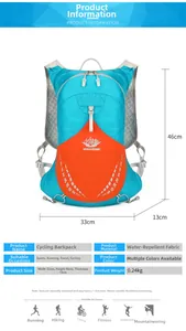 Sac à dos sport imperméable dimensions 33x46x13cm poids 0,24kg pour randonnée plein air