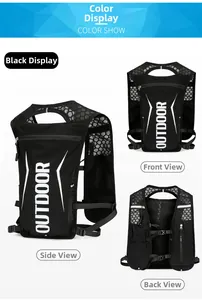 Three views of lightweight nylon running vest with breathable mesh and Outdoor logo