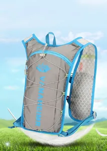 Detail view of the breathable mesh back and lightweight fabric of the cycling backpack