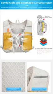 Detail of breathable mesh shoulder straps and 3D ergonomic back panel for hiking vest