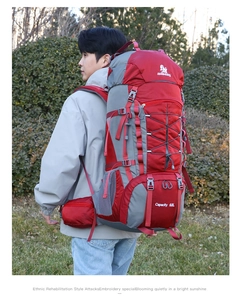 60L large capacity outdoor hiking backpack with ergonomic waist straps for trekking
