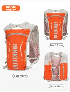 Detail of orange running vest with breathable white mesh and reflective outdoor print