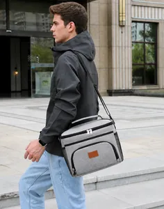Graue isolierte Lunchtasche mit Schultergurt für Picknick und Camping im Freien