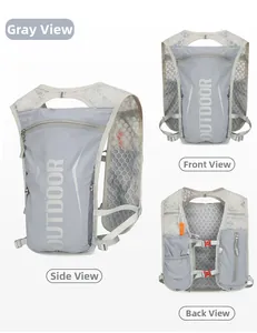Detailed multi-angle views of grey breathable running vest with OUTDOOR reflective logo